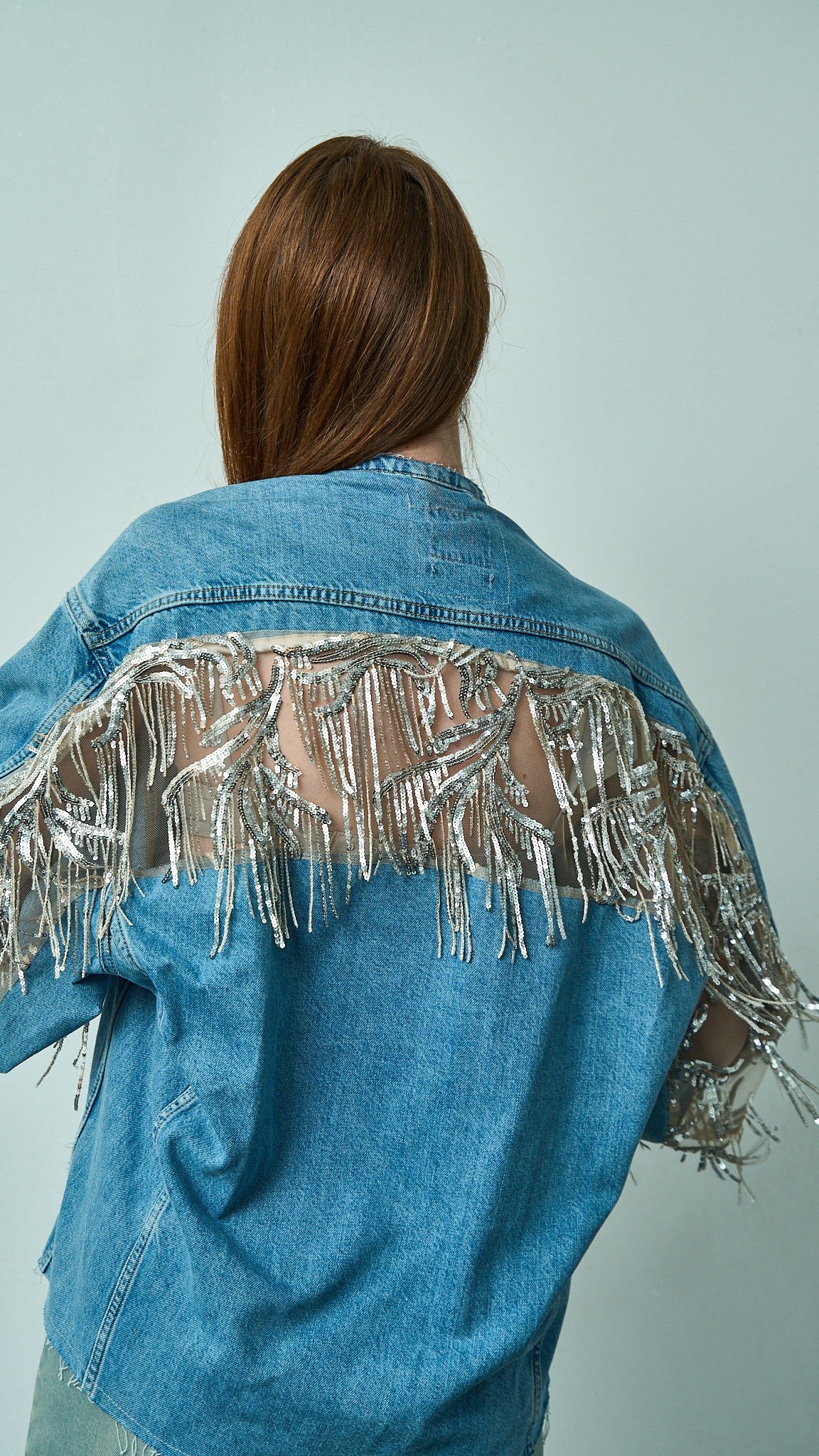 Tensione in - Giacca denim con frange di paillettes - ART.TEVTA0160PE26