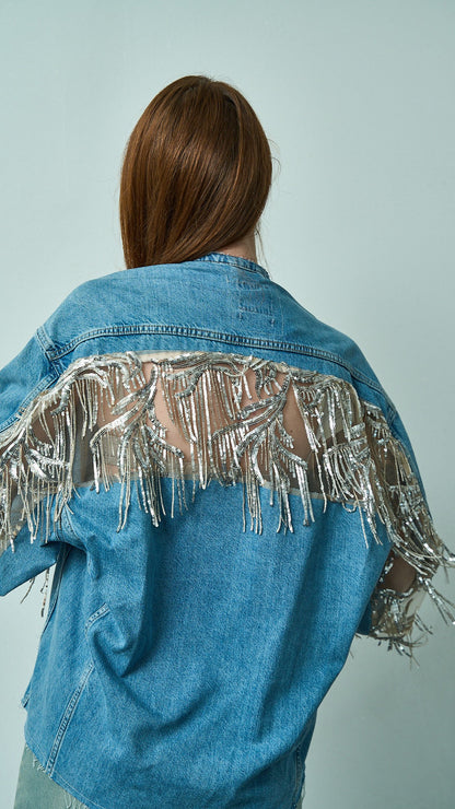 Tensione in - Giacca denim con frange di paillettes - ART.TEVTA0160PE26