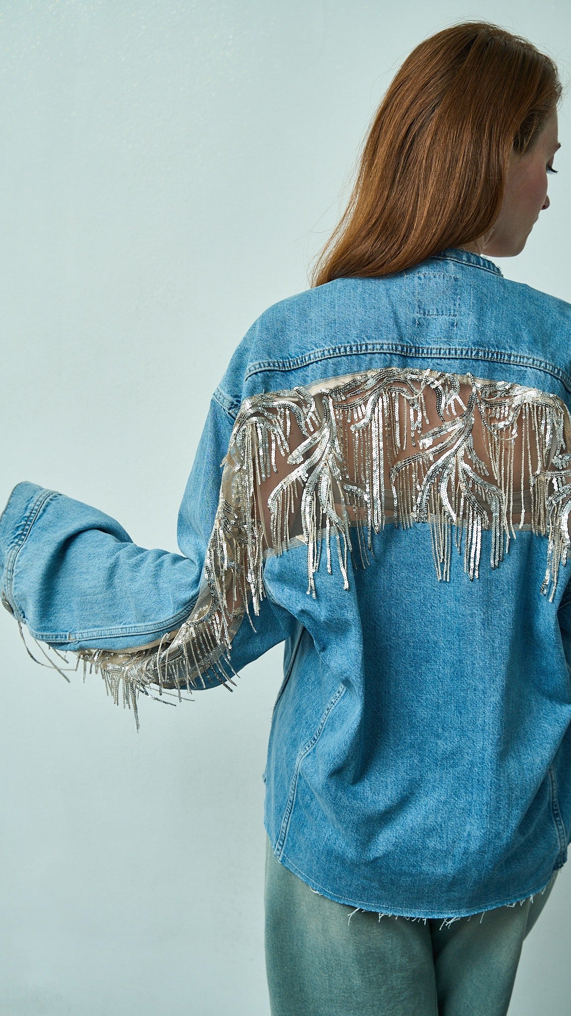 Tensione in - Giacca denim con frange di paillettes - ART.TEVTA0160PE26
