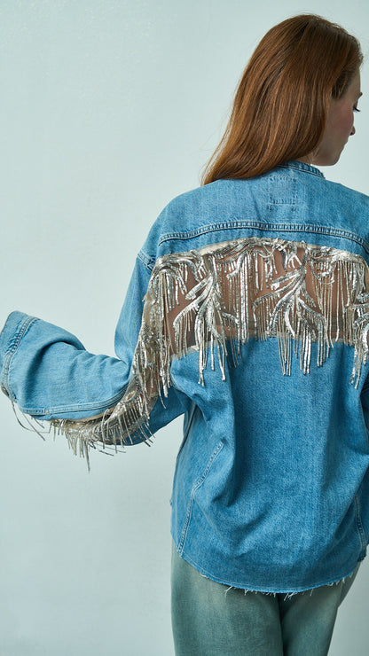 Tensione in - Giacca denim con frange di paillettes - ART.TEVTA0160PE26