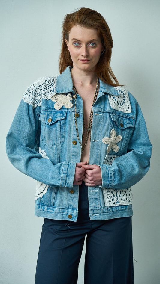 Tensione in - Giacca patch crochet - ART.TEVTA0165PE26 Denim - beige - bianco