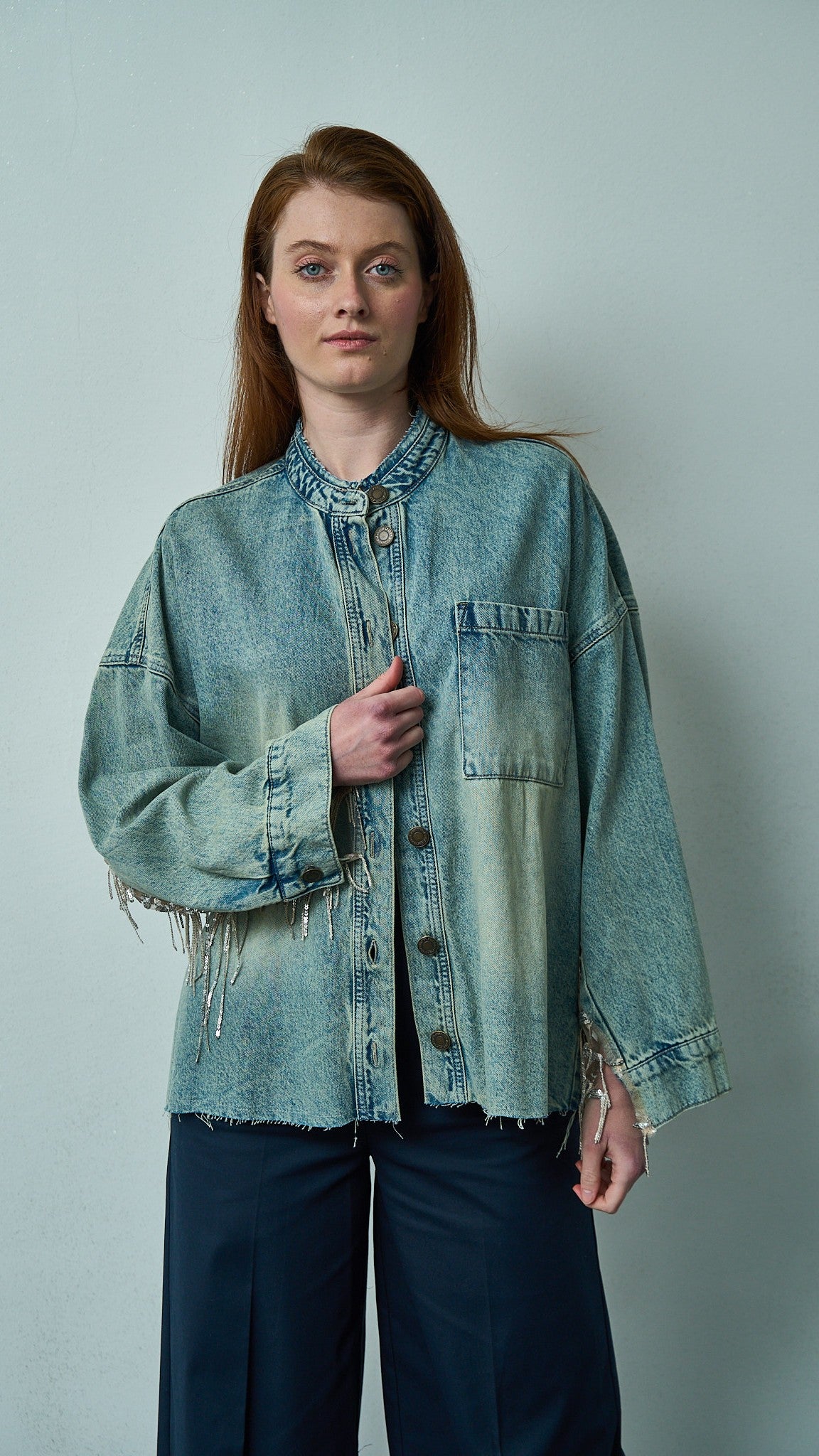 Tensione in - Giacca con frange di paillettes - ART.TEVTA0160PE26 Denim - Argento