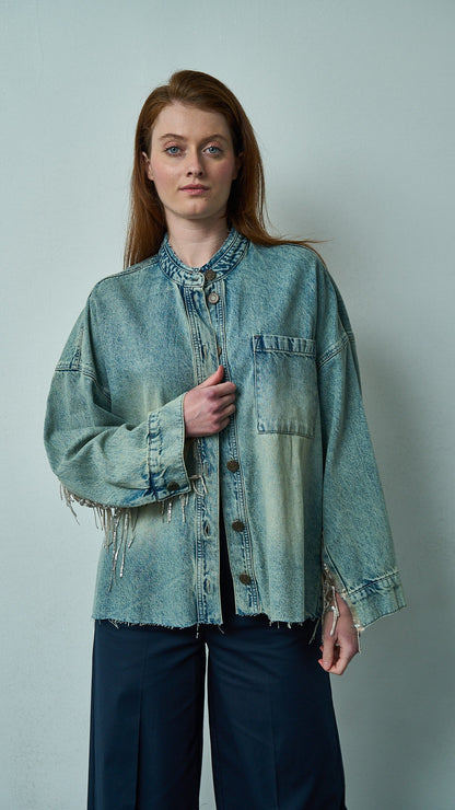 Tensione in - Giacca con frange di paillettes - ART.TEVTA0160PE26 Denim - Argento