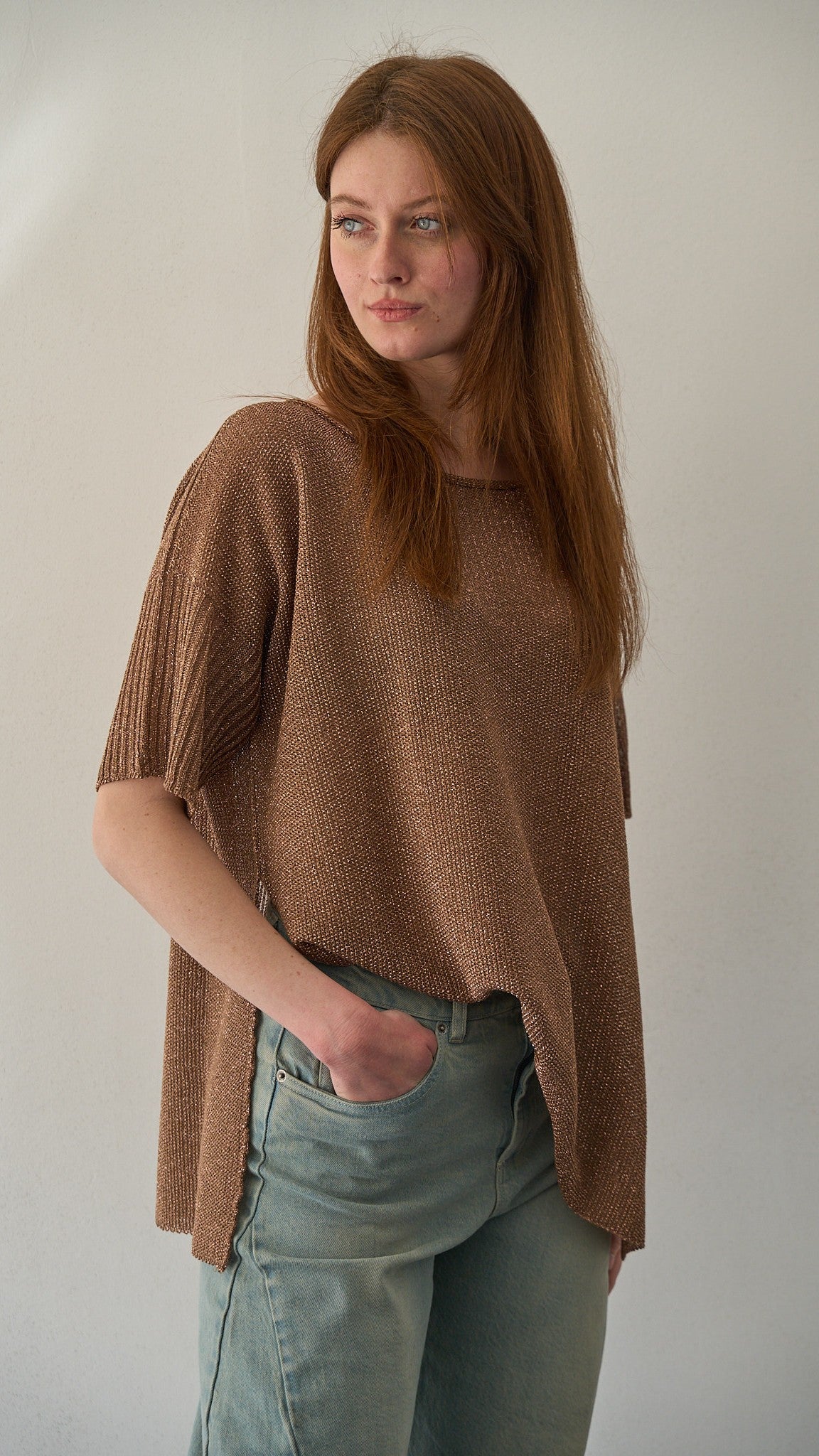 Kontatto - Blusa a barca punto riso ART.3M1557C Rame lurex