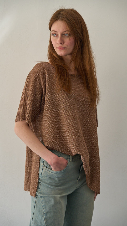 Kontatto - Blusa a barca punto riso ART.3M1557C Rame lurex