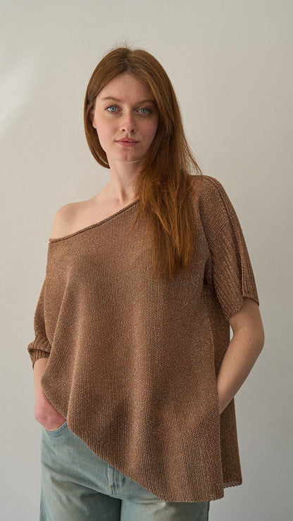 Kontatto - Blusa a barca punto riso ART.3M1557C Rame lurex