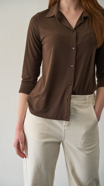 SDB - Camicia spandex con manica tre quarti - ART.4350P Marrone