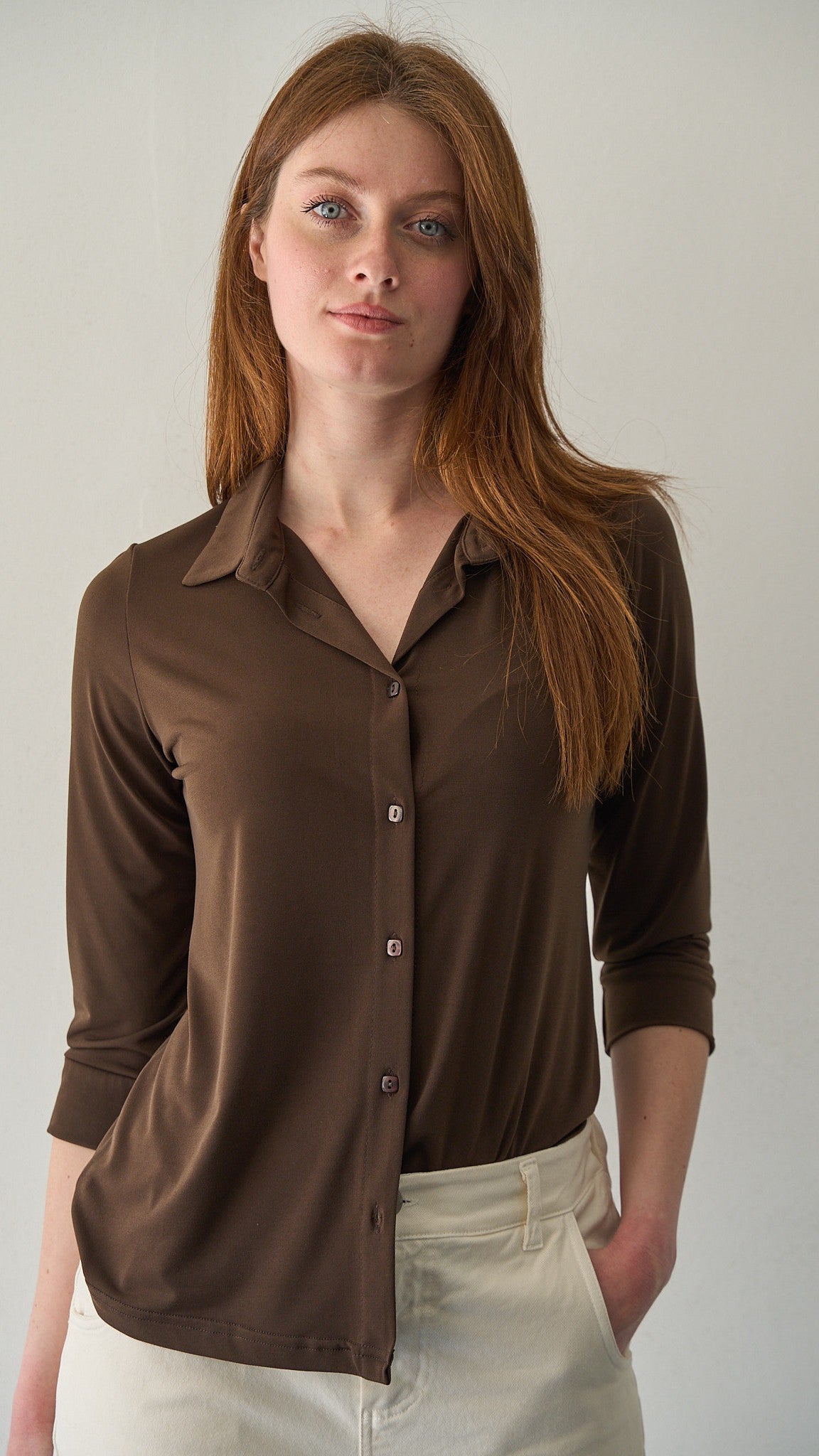 SDB - Camicia spandex con manica tre quarti - ART.4350P Marrone