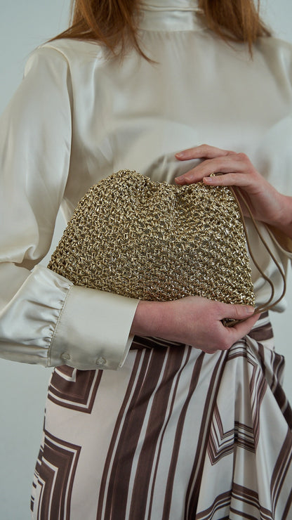 Via Roma - Borsa sacchetto uncinetto dorato