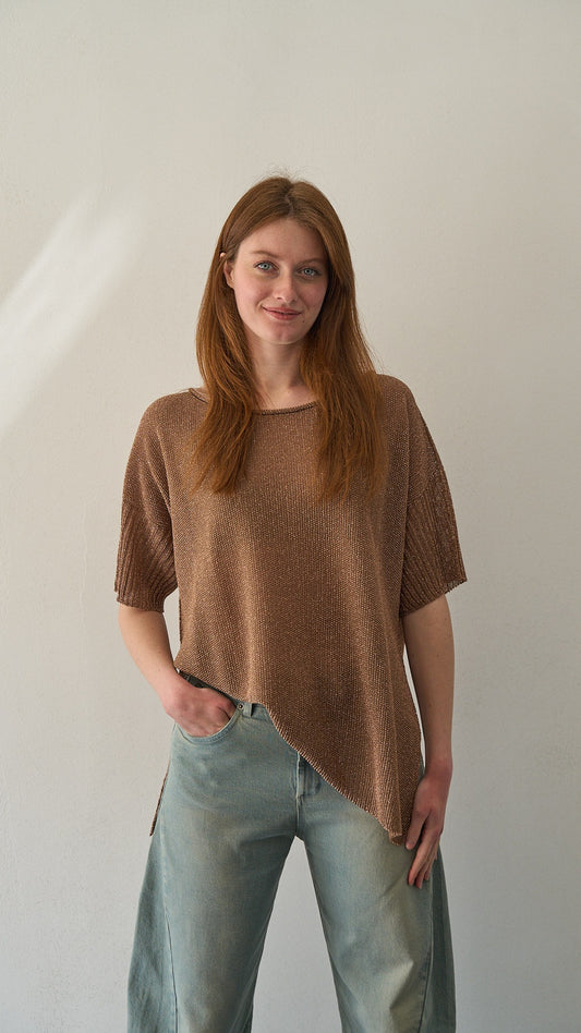 Kontatto - Blusa a barca punto riso ART.3M1557C Rame lurex