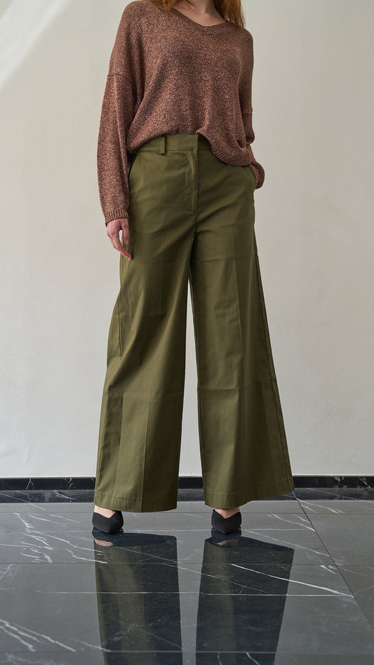 King Kong - Pantalone palazzo in cotone ART.SP8EG17 Verde militare "Amry"