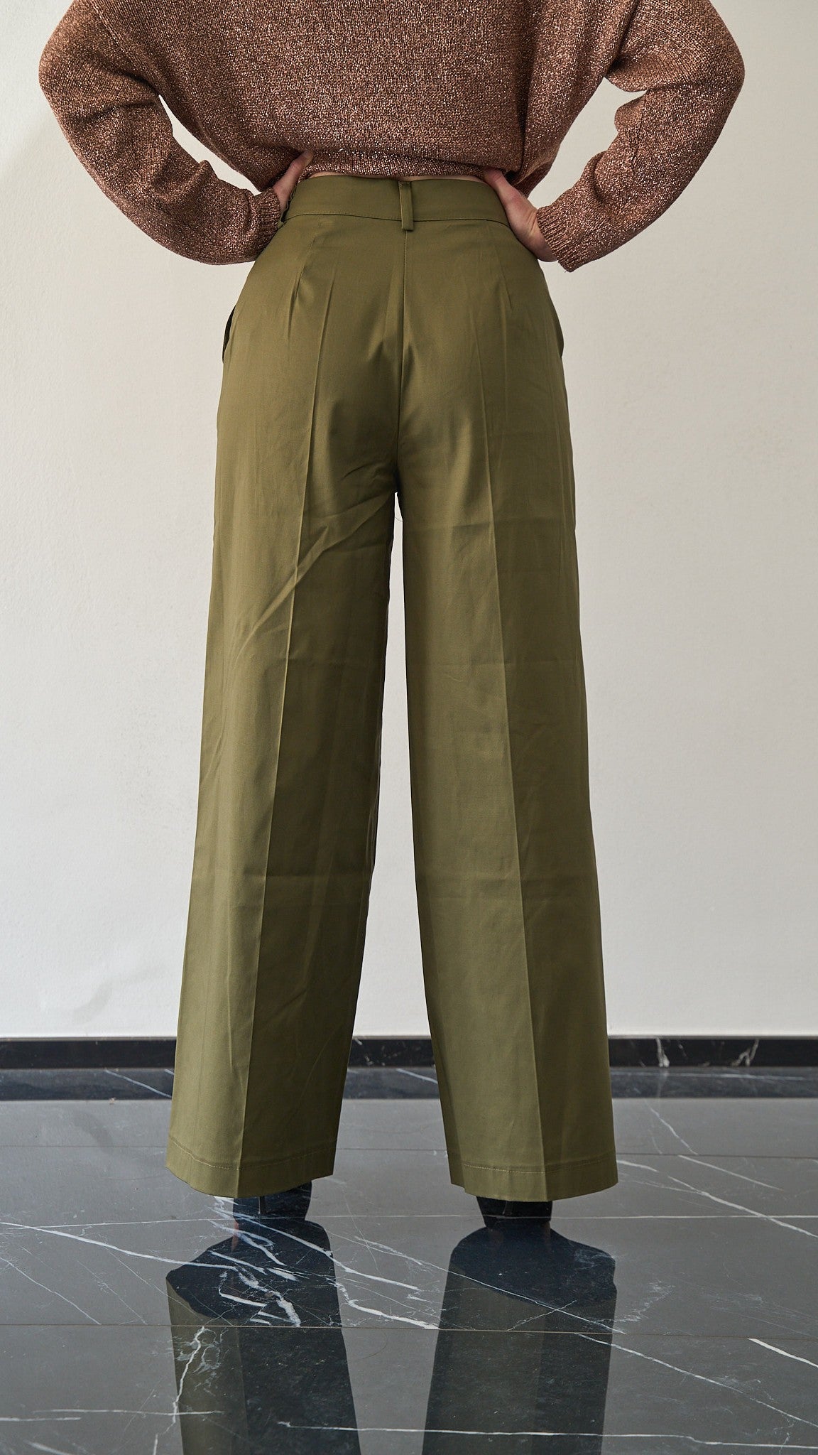 King Kong - Pantalone palazzo in cotone ART.SP8EG17 Verde militare "Amry"