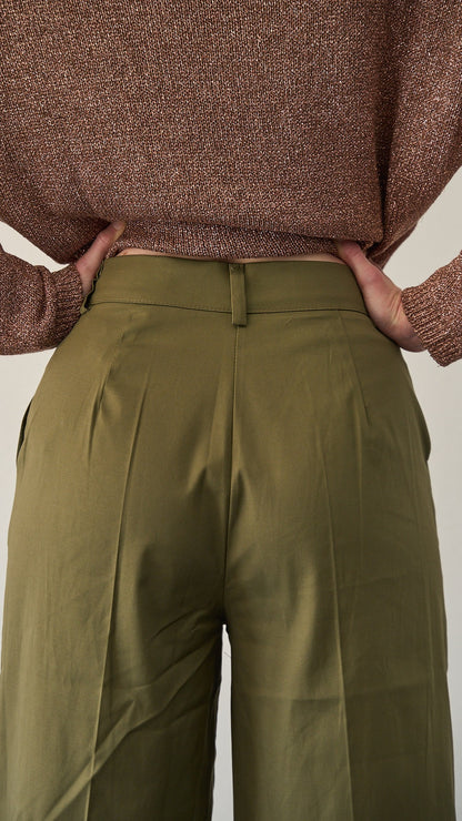 King Kong - Pantalone palazzo in cotone ART.SP8EG17 Verde militare "Amry"