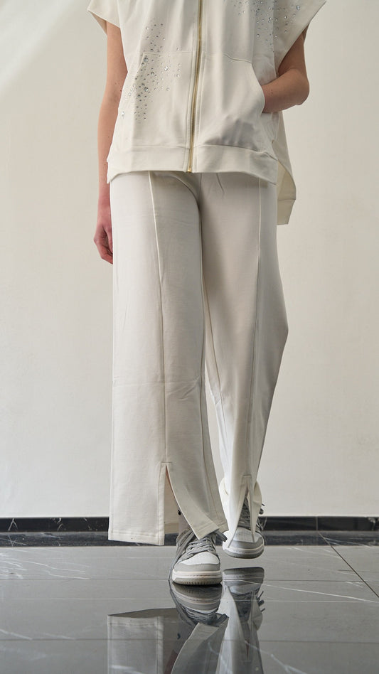 Olivia Rei - Pantalone con elastico in vita e spacchi frontali sul fondo ART.SS2610 Bianco