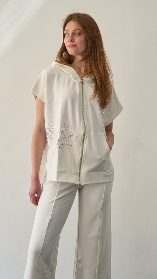 Olivia Rei - Felpa smanicata con zip e cappuccio ART.SS2609 Bianco