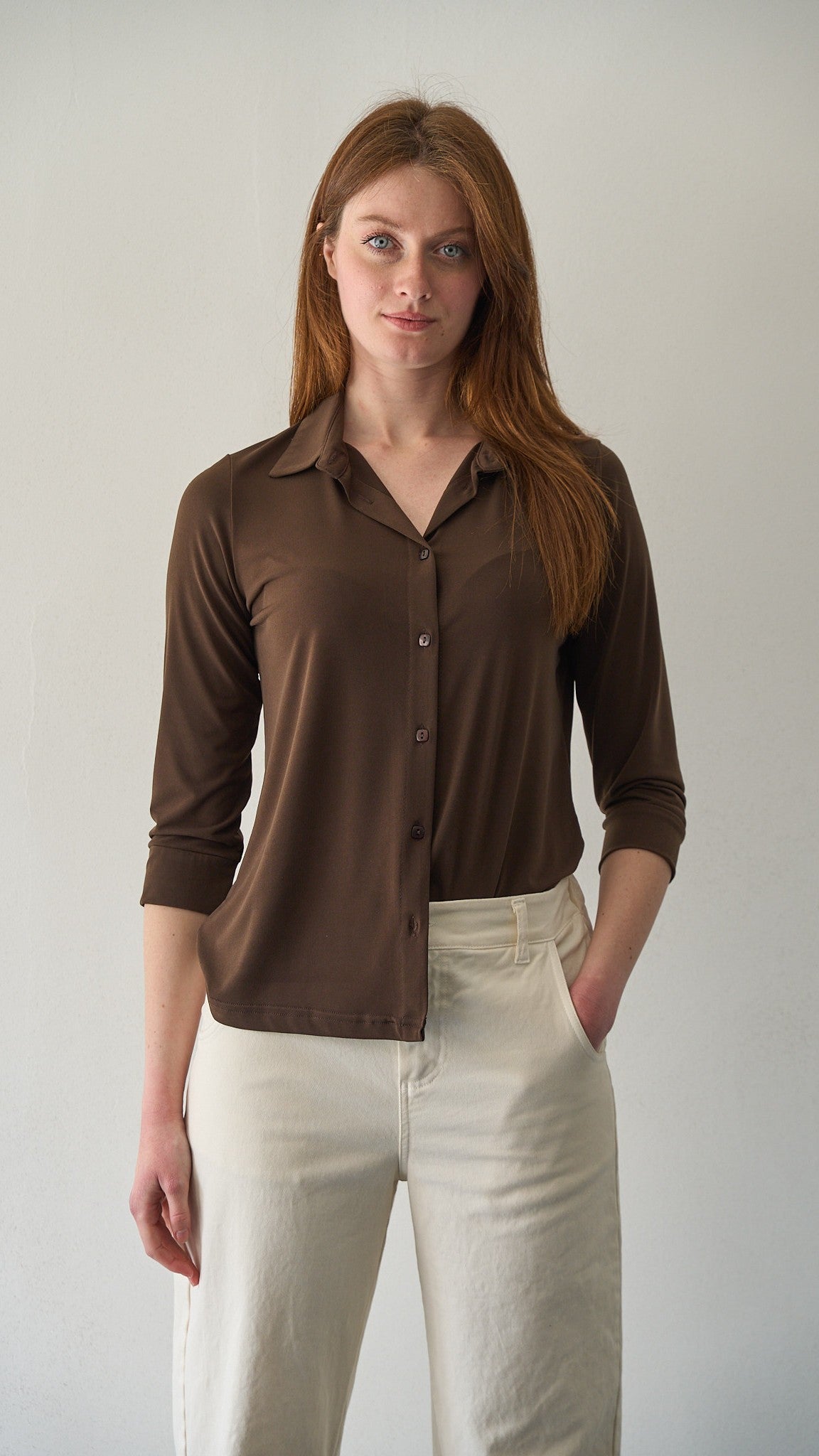 SDB - Camicia spandex con manica tre quarti - ART.4350P Marrone