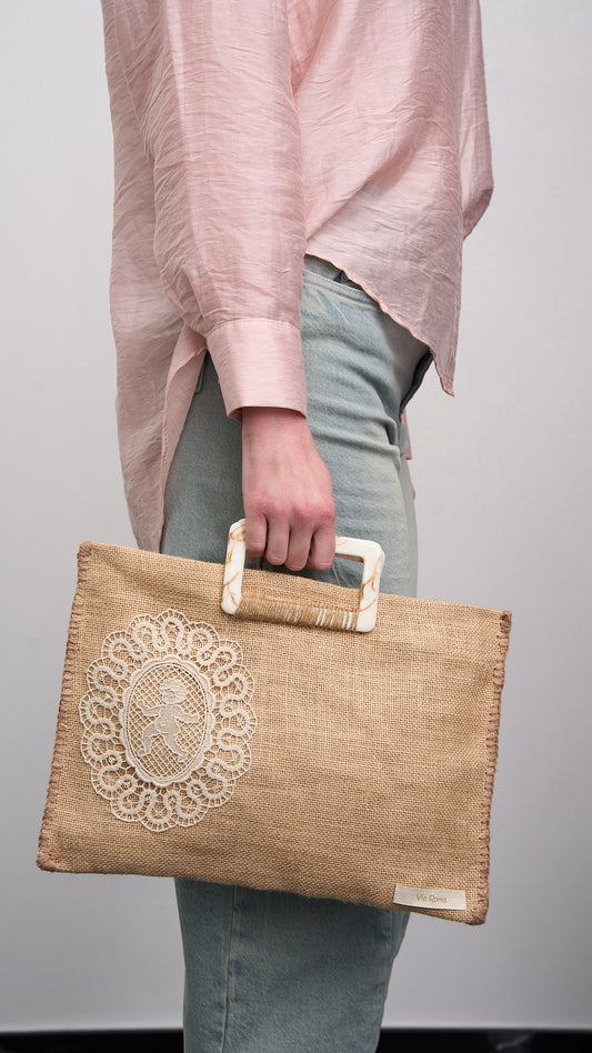 Via Roma - Borsa "Baby Juta" pezzo unico, limited edition Beige - Burro