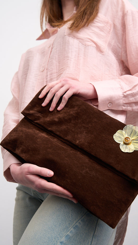 Via Roma - Pochette "Suede" pezzo unico, limited edition Marrone - Oro