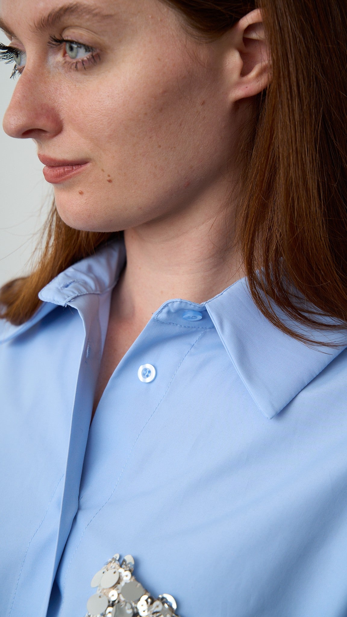 Tensione In - Camicia con tasca paillettes - ART.PE260048-U Celeste - Argento