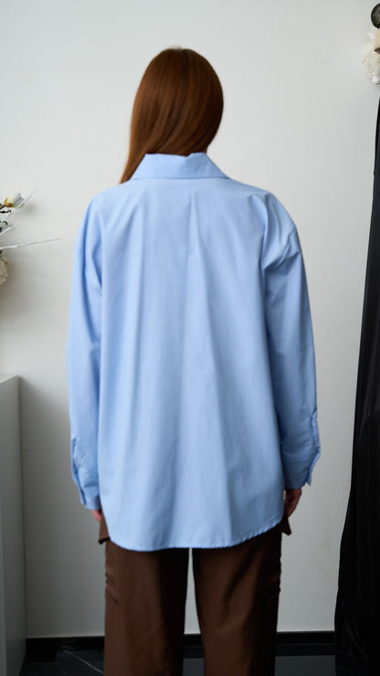 Tensione In - Camicia con tasca paillettes - ART.PE260048-U Celeste - Argento