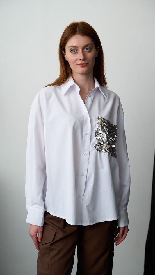 Tensione In - Camicia con tasca paillettes - ART.PE260048-U Bianco - Argento