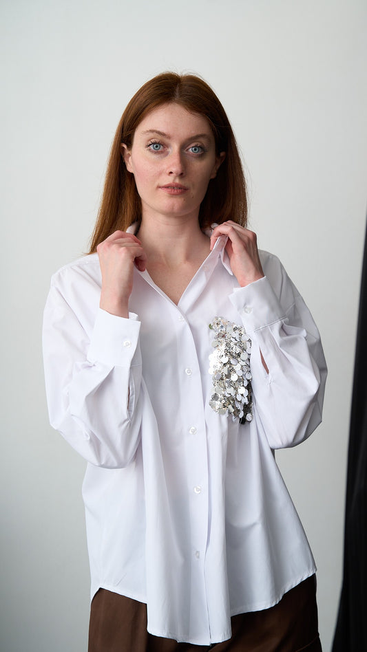 Tensione In - Camicia con tasca paillettes - ART.PE260048-U Bianco - Argento