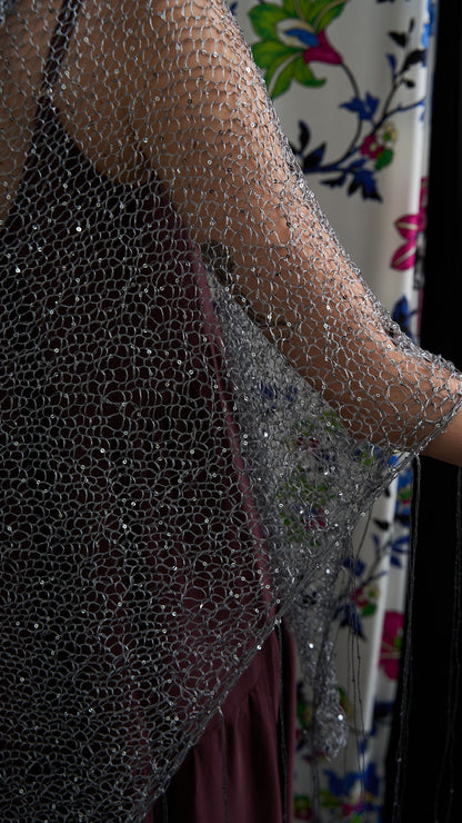 Via Roma - Scialle a maglia con dettagli paillettes Grigio