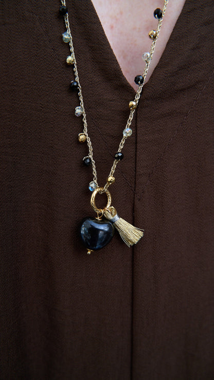 Via Roma - Collana "Cuore Ceramica" - Nero - Dorato - Trasparente