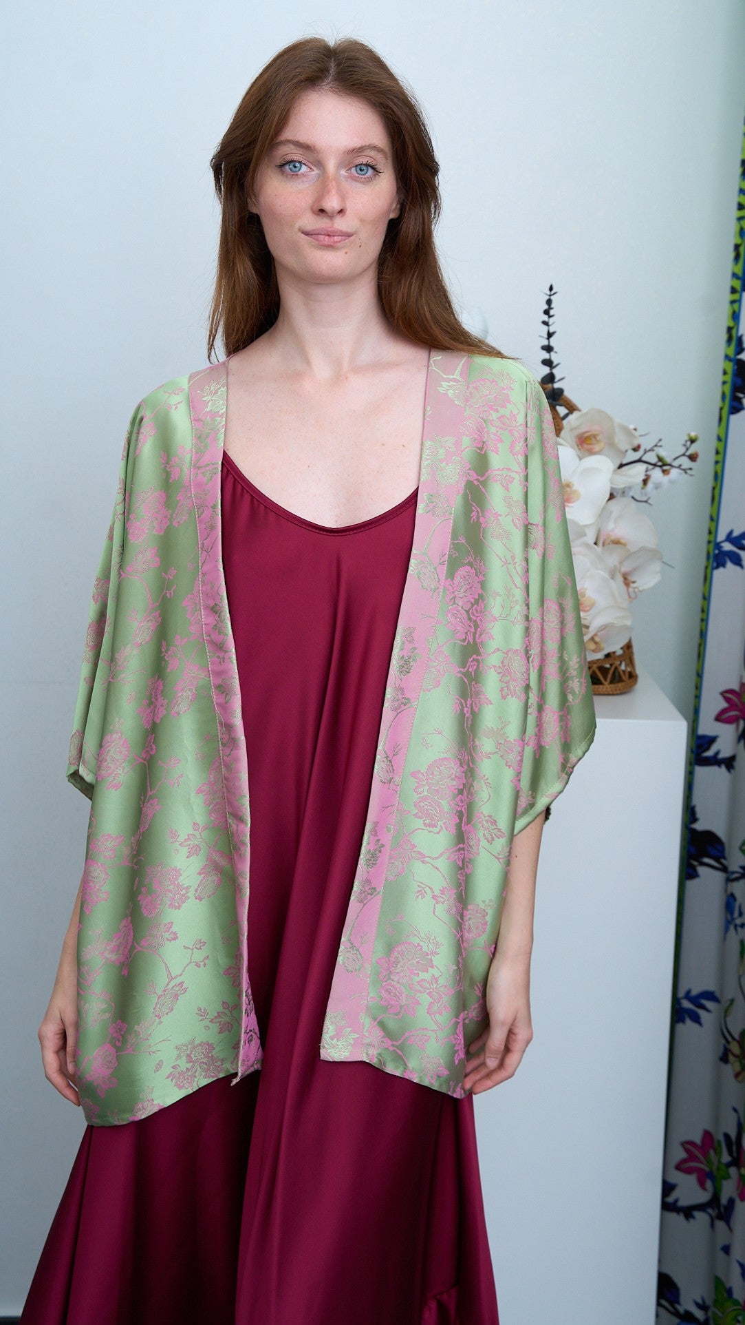 Via Roma - Kimono ampio fantasia - Verde - Rosa
