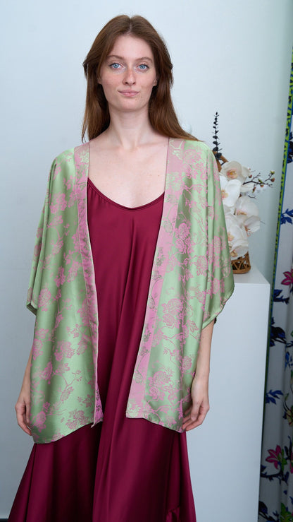 Via Roma - Kimono ampio fantasia - Verde - Rosa