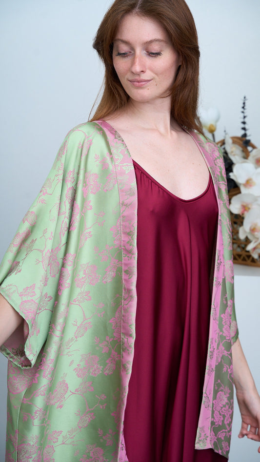 Via Roma - Kimono ampio fantasia - Verde - Rosa