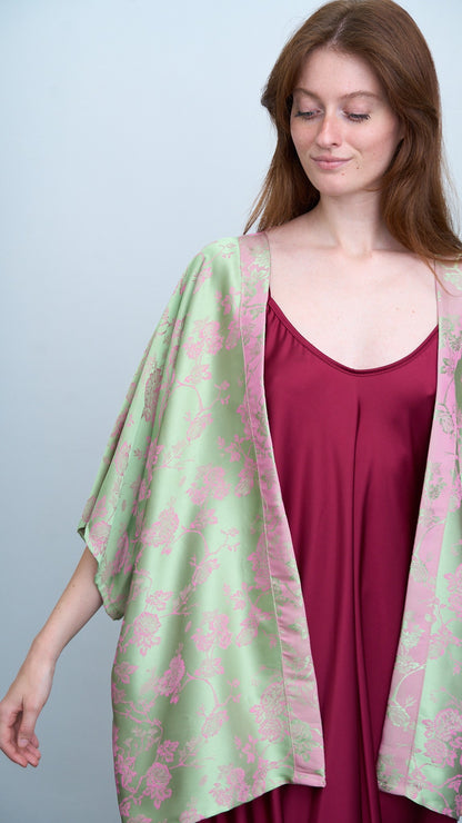 Via Roma - Kimono ampio fantasia - Verde - Rosa