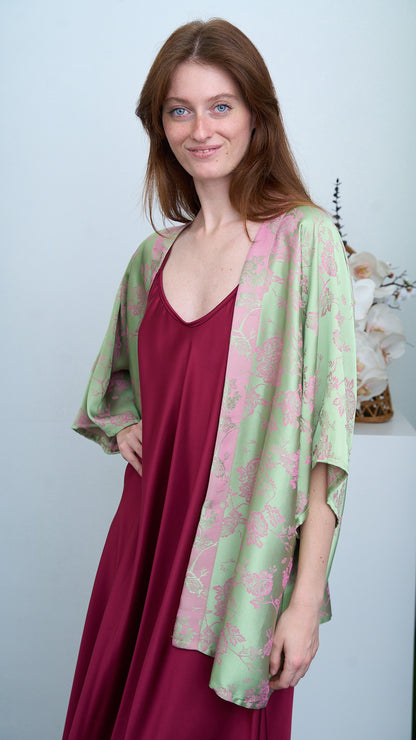Via Roma - Kimono ampio fantasia - Verde - Rosa