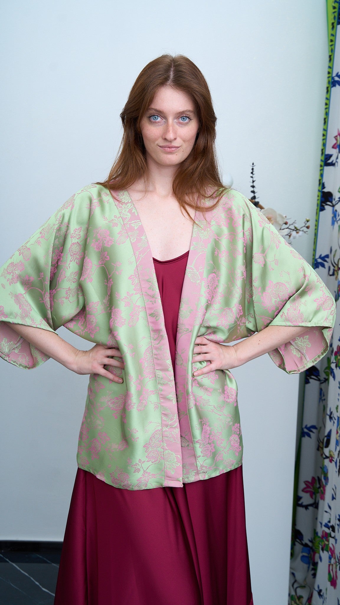 Via Roma - Kimono ampio fantasia - Verde - Rosa