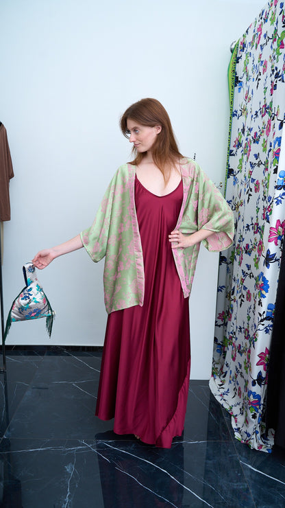 Via Roma - Kimono ampio fantasia - Verde - Rosa