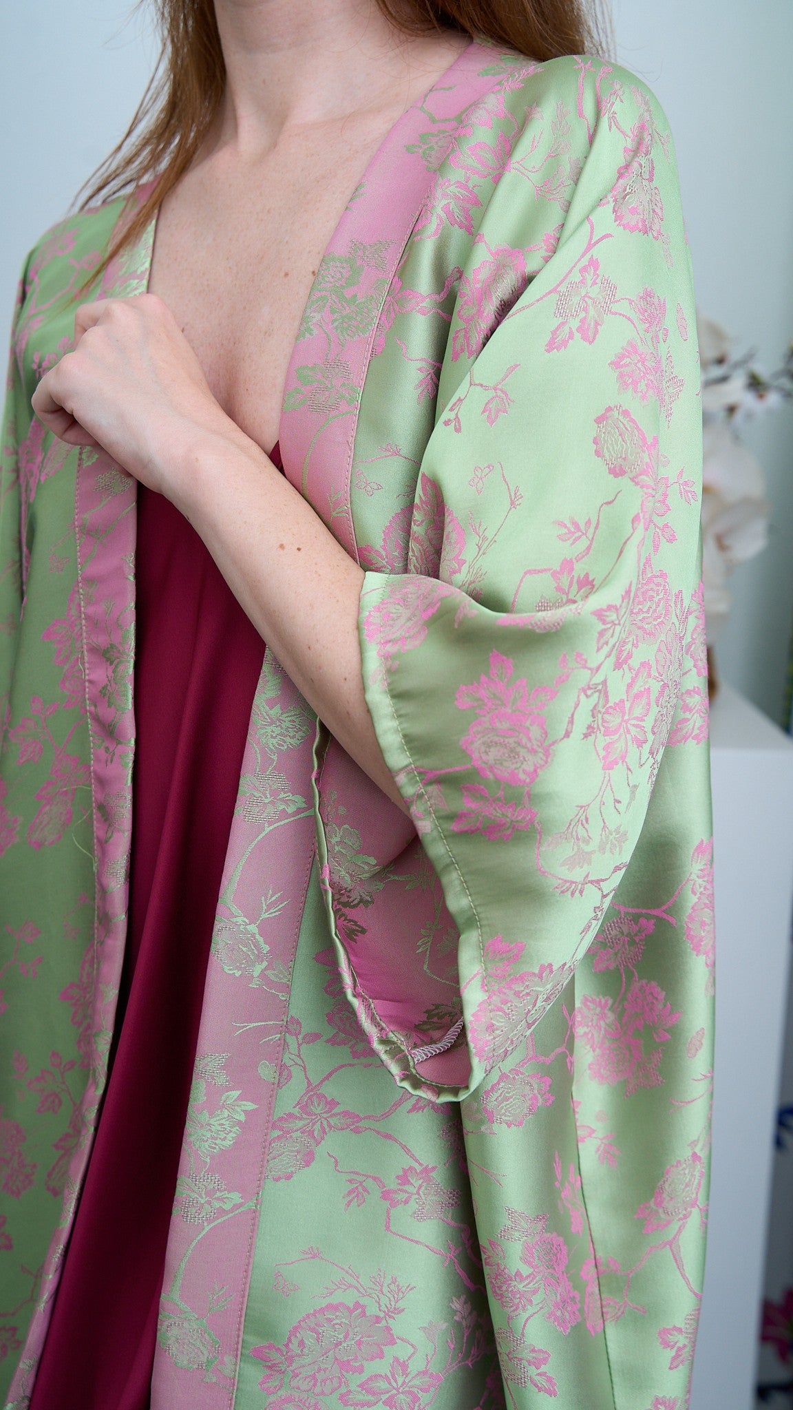 Via Roma - Kimono ampio fantasia - Verde - Rosa