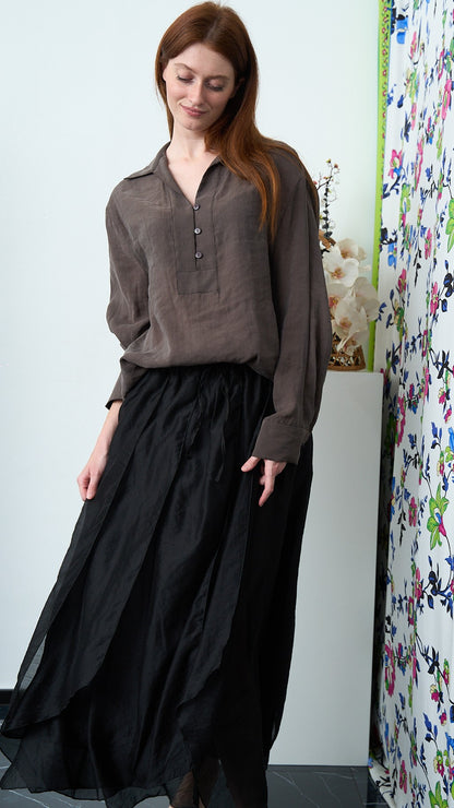Via Roma - Camicia morbida oversize con colletto - Cioccolato - ART.26AI50001800