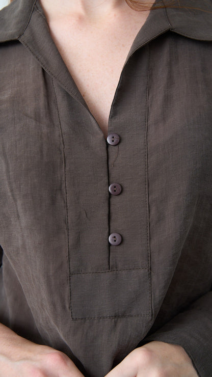 Via Roma - Camicia morbida oversize con colletto - Cioccolato - ART.26AI50001800