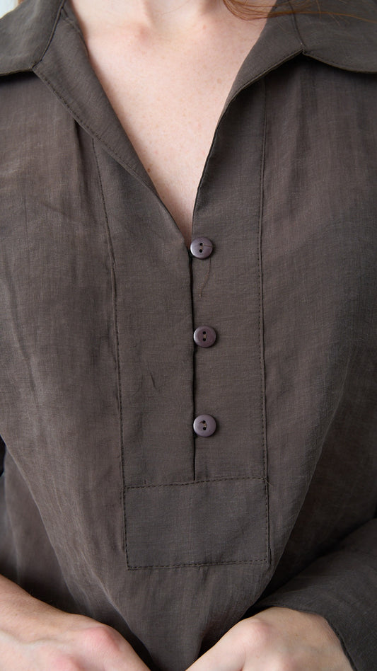 Via Roma - Camicia morbida oversize con colletto - Cioccolato - ART.26AI50001800