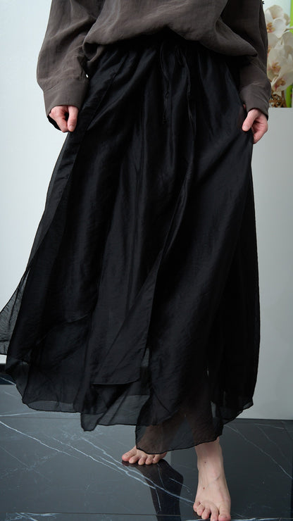 Via Roma - Gonna lunga in tessuto leggero e fluido - Nero - ART.26AI20001050