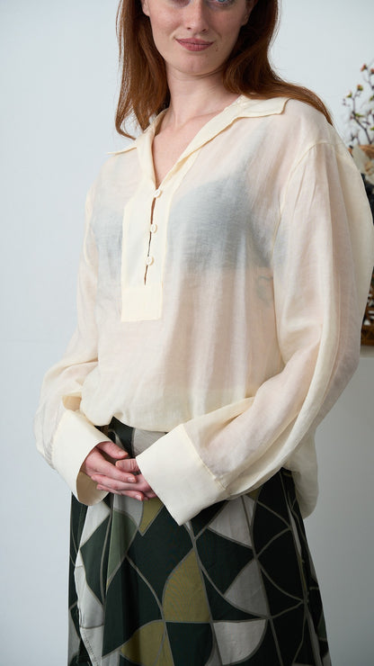 Via Roma - Camicia morbida oversize con colletto - Burro - ART.26AI50001800
