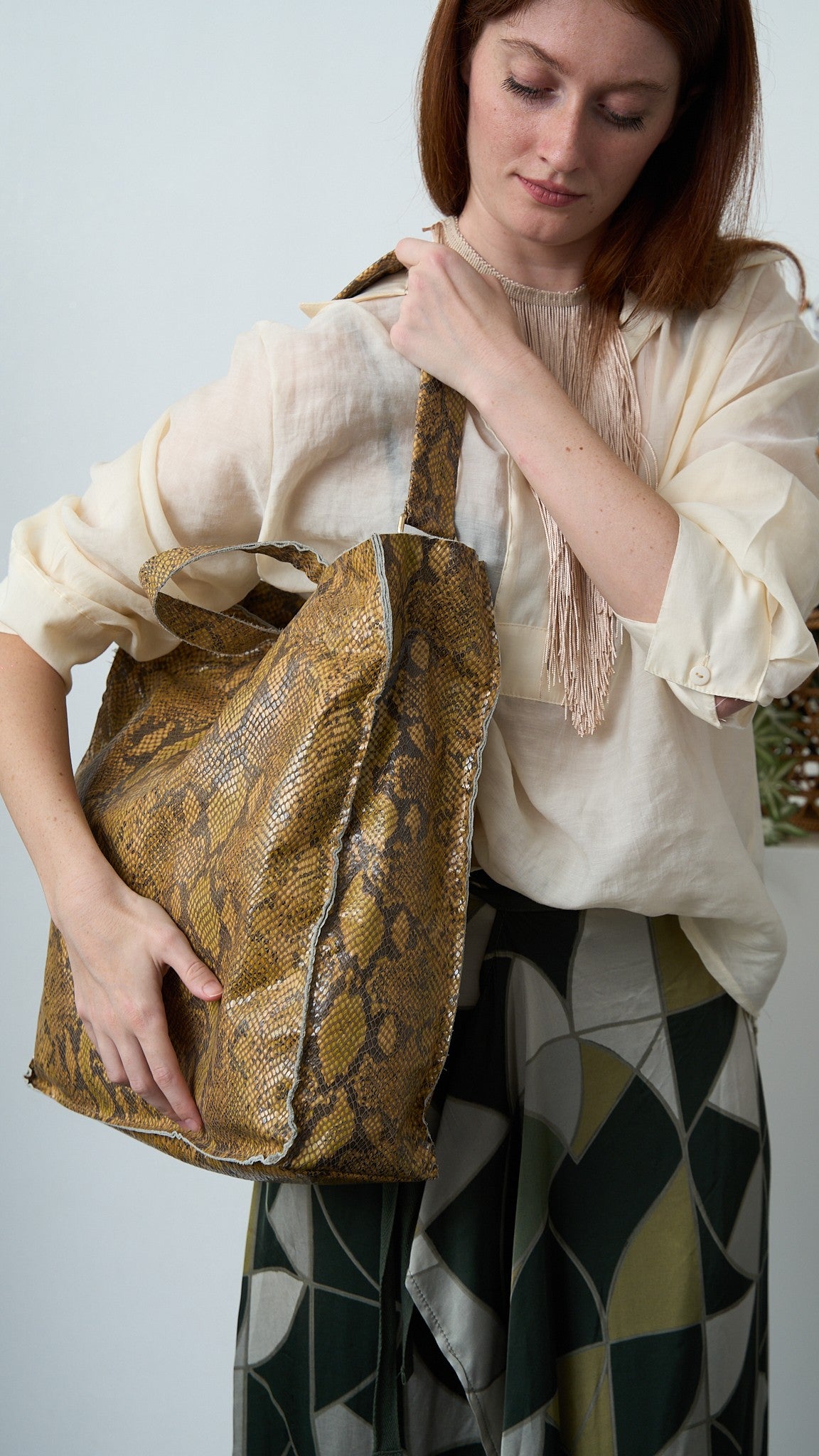 Via Roma - Shopper in pelle - Cammello - Bronzo