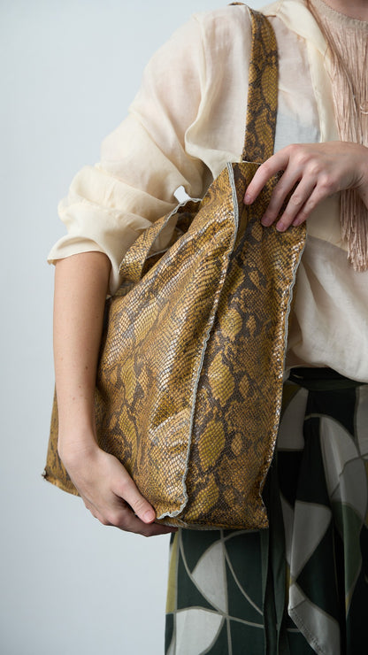 Via Roma - Shopper in pelle - Cammello - Bronzo