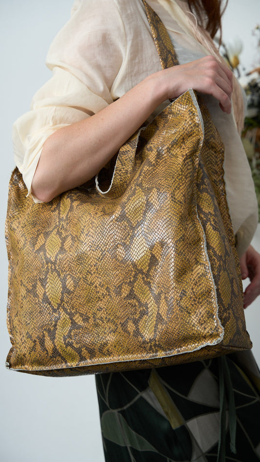 Via Roma - Shopper in pelle - Cammello - Bronzo