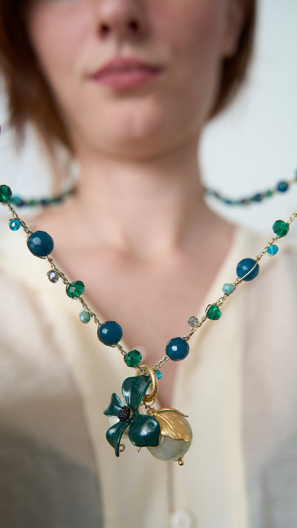 Via Roma - Collana "Eterea" Blu Petrolio - Verde Smeraldo - Turchese - Oro