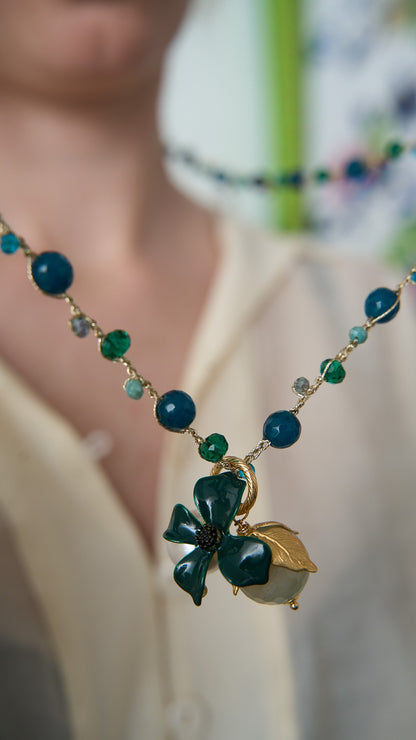Via Roma - Collana "Eterea" Blu Petrolio - Verde Smeraldo - Turchese - Oro