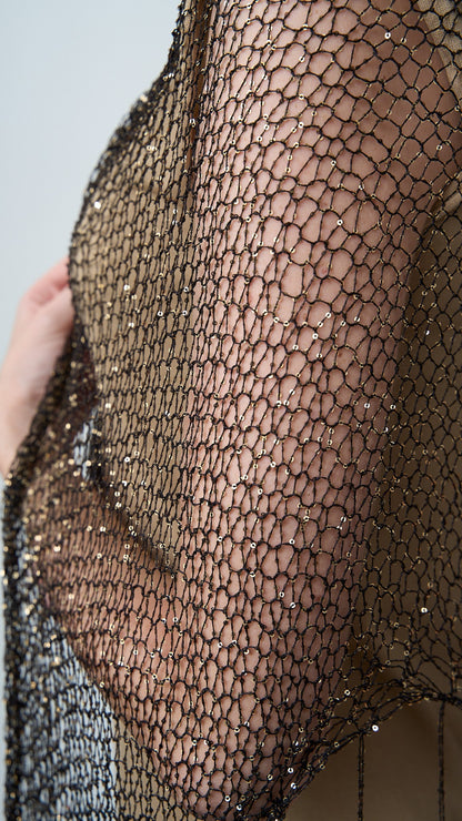 Via Roma - Scialle a maglia con dettagli paillettes Nero - Dorato