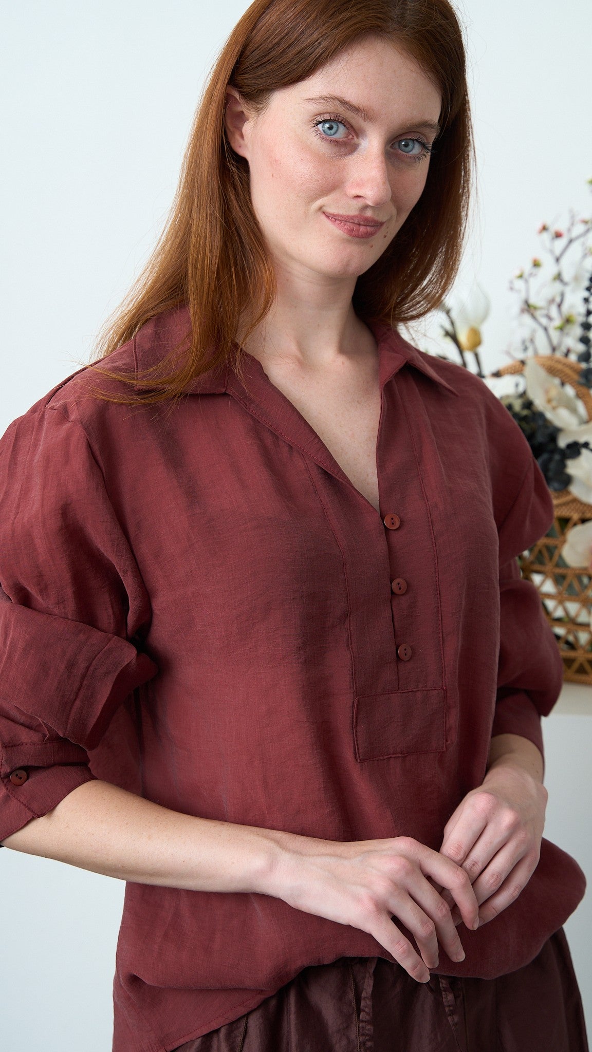 Via Roma - Camicia morbida oversize con colletto - Bordeaux - ART.26AI50001800