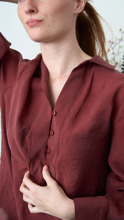 Via Roma - Camicia morbida oversize con colletto - Bordeaux - ART.26AI50001800