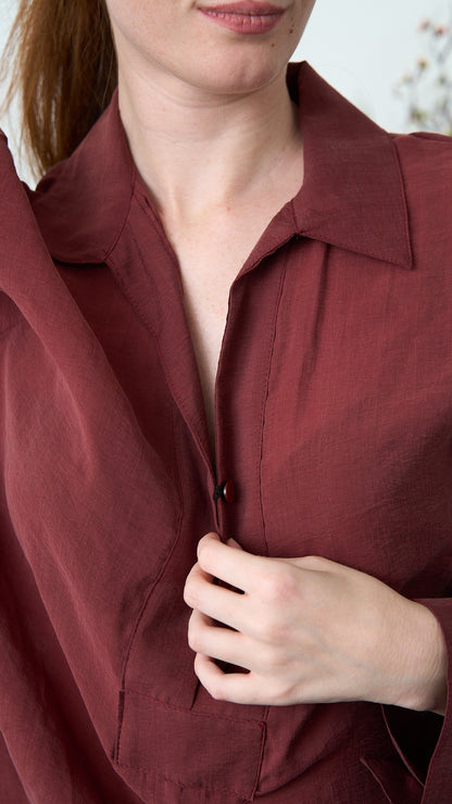 Via Roma - Camicia morbida oversize con colletto - Bordeaux - ART.26AI50001800